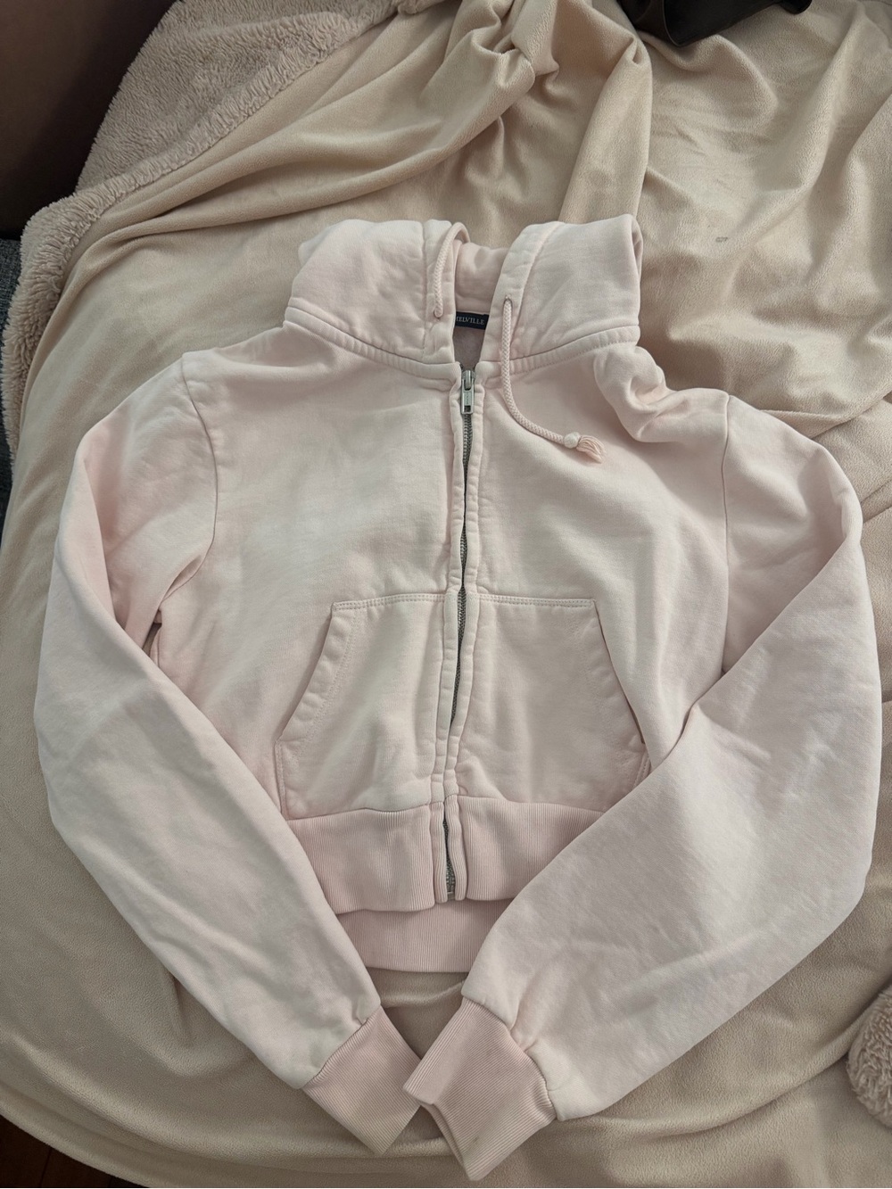 Brandy Melville Light Pink Cropped Zip Hoodie